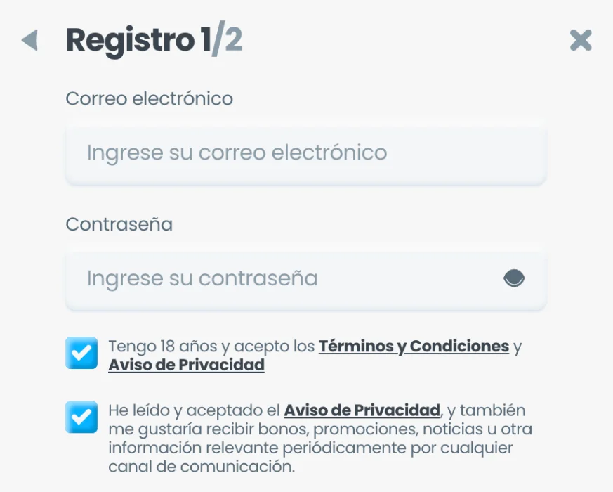 Formulario de registro e inicio de sesión en Cazimbo Casino