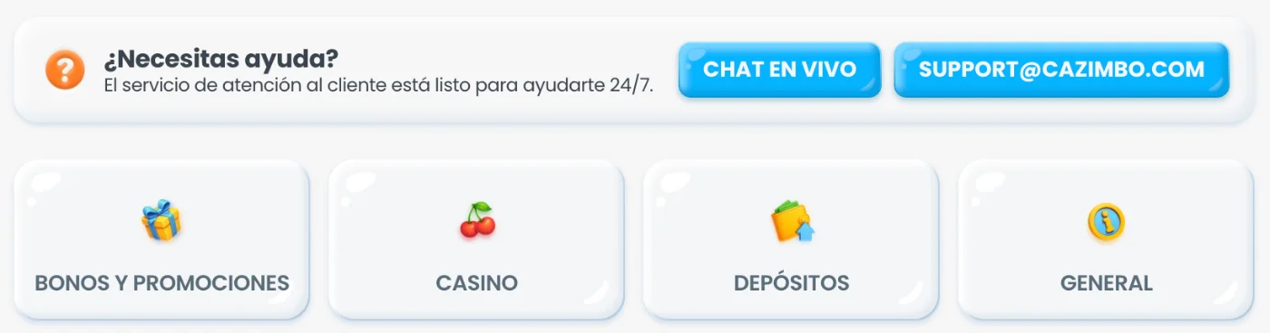 Servicio de atención al cliente y soporte de Cazimbo Casino